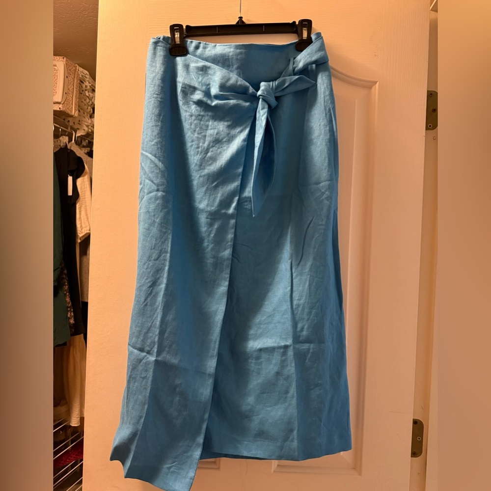 *NWT* Mango Blue Wrap Linen Skirt with Tie Detail